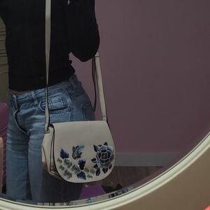 French Connection Cream and Blue Floral Crossbody Bag